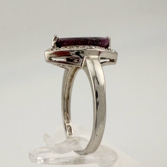 Marquise Cut Garnet & Diamond Ring - Sterling Silver - Size 7 - Picture 4 of 13